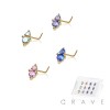 12PCS OF DOUBLE PRONG CZ GEM TOP 316L SURGICAL STEEL L SHAPE NOSE